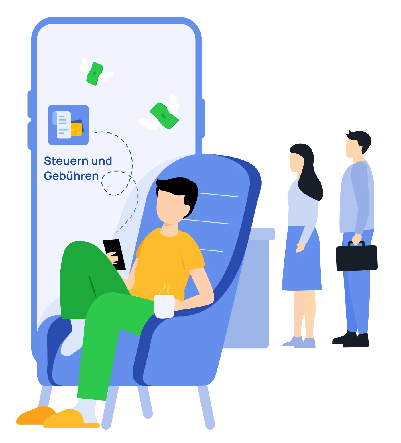 Darstellung des Pago-App-Bildschirms mit Steuern und Gebühren